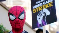 Video game actor Zachary Luna at the picket line at Warner Bros. Games headquarters on 1 August 2024. Pic: AP