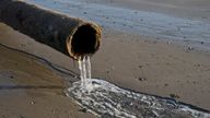 A pipe pumping sewage water at Borth on Cardigan Bay. Pic: AP