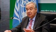 United Nations Secretary-General Antonio Guterres speaks during a press conference with South African Minister of International Relations and Cooperation Ronald Lamola in Pretoria, South Africa, December 11, 2024. REUTERS/Alet Pretorius