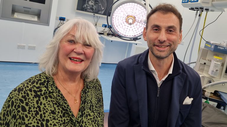 Doreen Adams (left) and consultant neurosurgeon, Anastasios Giamouriadis, (right). Doreen had a brain tumour removed through her eyebrow. Pic: NHS Grampian