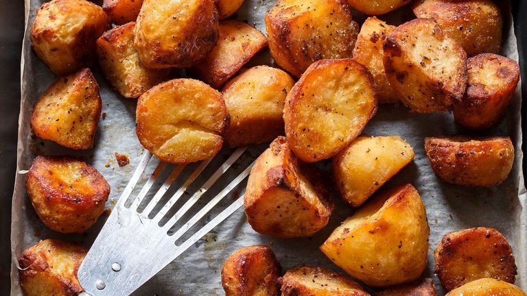 A dish of roasted 'Finding Nemo' potatoes, a hybrid potato named after the cartoon fish.
Pic: Tesco/PA