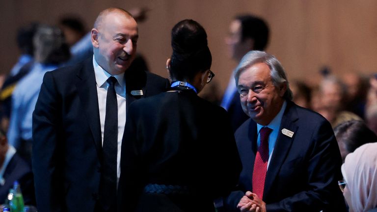 Secretary-General of the United Nations Antonio Guterres and President of Azerbaijan Ilham Aliyev attend the Opening Ceremony of the United Nations climate change conference COP29 in Baku, Azerbaijan November 12, 2024. REUTERS/Maxim Shemetov